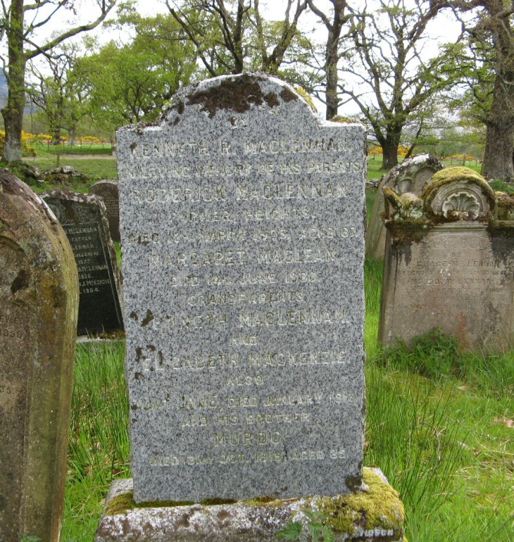 Photo of headstones/Roderick McLennan d1905 hdstn Kinlochewe & fam